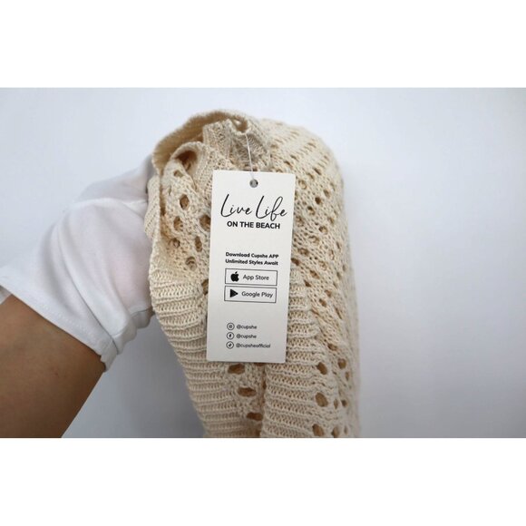 Cupshe Sleeveless Beige Crochet Knit Beach Cover-Up Dress M Summer - Picture 2 of 10